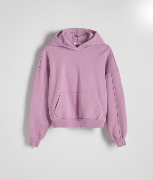 Oversized cotton hoodie with custom embroidery, color - Lavender