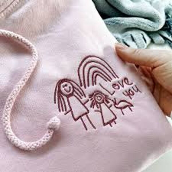 Embroidery on a t-shirt or hoodie: Child's drawing