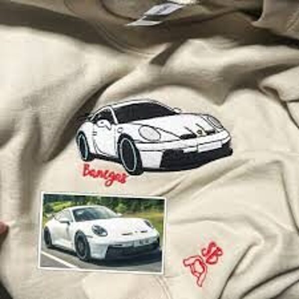 Embroidery on a t-shirt or hoodie: Husband's beloved car  